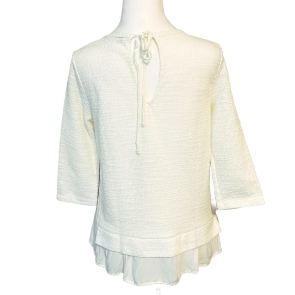 Sanctuary Shirt Top Woman’s Size XS Cream Color Textured Mixed Media Hem - Picture 2 of 8